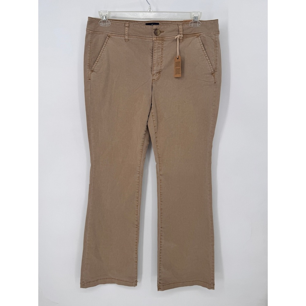 American Eagle Kick Boot Pants Women 14 Long Tan NWT Stretch Khaki Chino